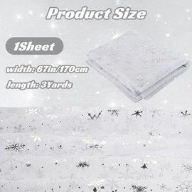 GORGECRAFT 67 Inch Wide White Silver Foil Organza Fabric Snowflake Christmas Rectangular Shiny Tulle Tablecloth Net Gauze 3 Yards Sheer Mesh Ribbon Fabric for Birthday Wedding Party Gift Wrapping