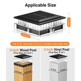 ENSLI 4x4 Solar Post Cap Lights Outdoor, 6 Pack Fence Post Solar Lights with Warm Light Mode, Waterproof Fence Deck Post Lights Solar Powered Fits 4x4 3.5x3.5 Vinyl Wooden Posts for Patio Porch