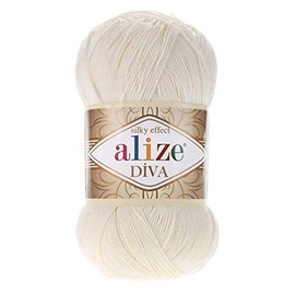 100% Microfiber Acrylic Alize Diva Silk Effect Knitting Sport Crochet Yarn 4 Balls 400g 1532m 62 Light Cream