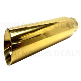 Papi Noahs Deals 4" GOLD Diesel Exhaust Tip 2.5" Inlet 304 Stainless Steel Round Pipe Muffler
