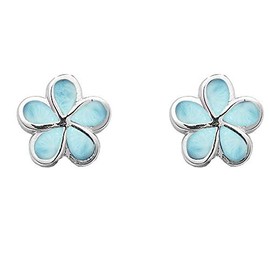Natural Larimar Flower Earrings Sterling Silver