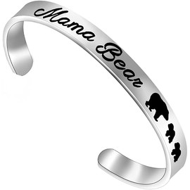 Sweet Family Mama Bear Cubs Cuff Bangle Mom Bracelet for Mom, Mother, Grandma, Grammy, Grandmother (Mama bear3)