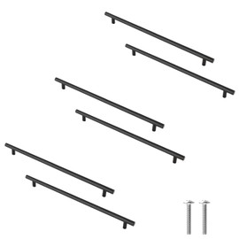 Cjueiom 6 Pack Matt Black Cupboard Handles 192mm Hole Center T Bar Handles, Stainless Steel Drawer Handles Long Wardrobe Door Handles Pulls, 300mm Length Kitchen Cabinet Handles for Bedroom Drawer