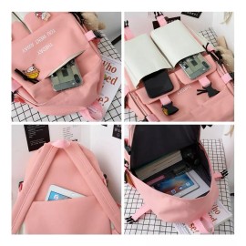 JO-maruko Set 5 Mochila Bolsas Escolar Estudiante Lapicera Tote Lona Rosa