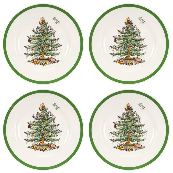 Spode Christmas Tree Salad Plate | Set of 4 Plates for Salad, Pasta, Appetizer, and Dessert | Made of Fine Earthenware | 8-Inch | Microwave and Dishwasher Safe