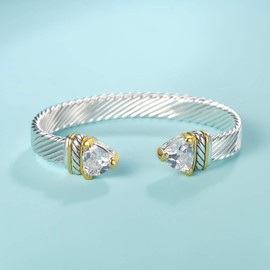 UNY Designer Inspired Jewelry Flat Cable Wire Trillion CZ Antique Bangle Valentine (White)