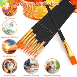 Soucolor Canvas Painting Brushes, 10-Pack Round Pointed Tip Water Color Paint Brushes Set for Canvases Face & Fabric, Arts and Crafts Supplies, Painting, Drawing & Art Supplies, Black