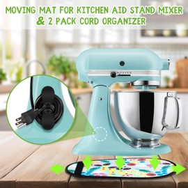 Upgraded Sliding Mat for KitchenAid Stand Mixer with Straps, Vegetable Patterns Compatible with 4.5-5Qt Tilt-Head Mixers, Including Two Cord Organizers for Seamless Kitchen Use