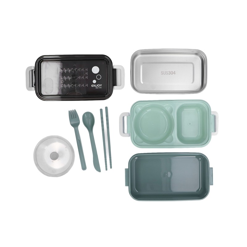 Lunch Box 2 Tier Stackable Container Folding Buckle Stainless Steel