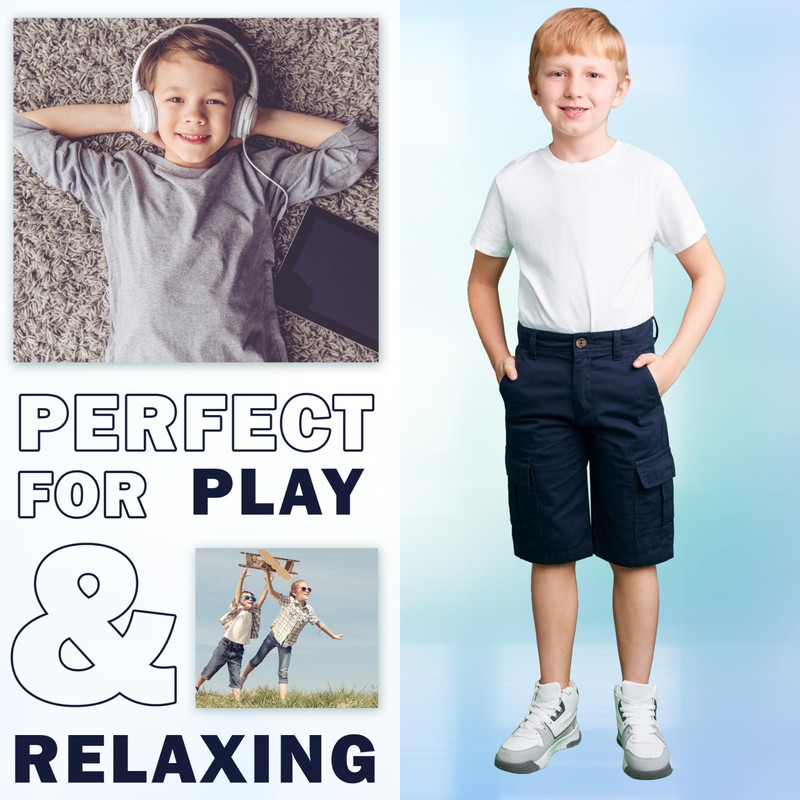 CityComfort Boys' Cargo Shorts with Pockets and Elastic Waistband, darkblue