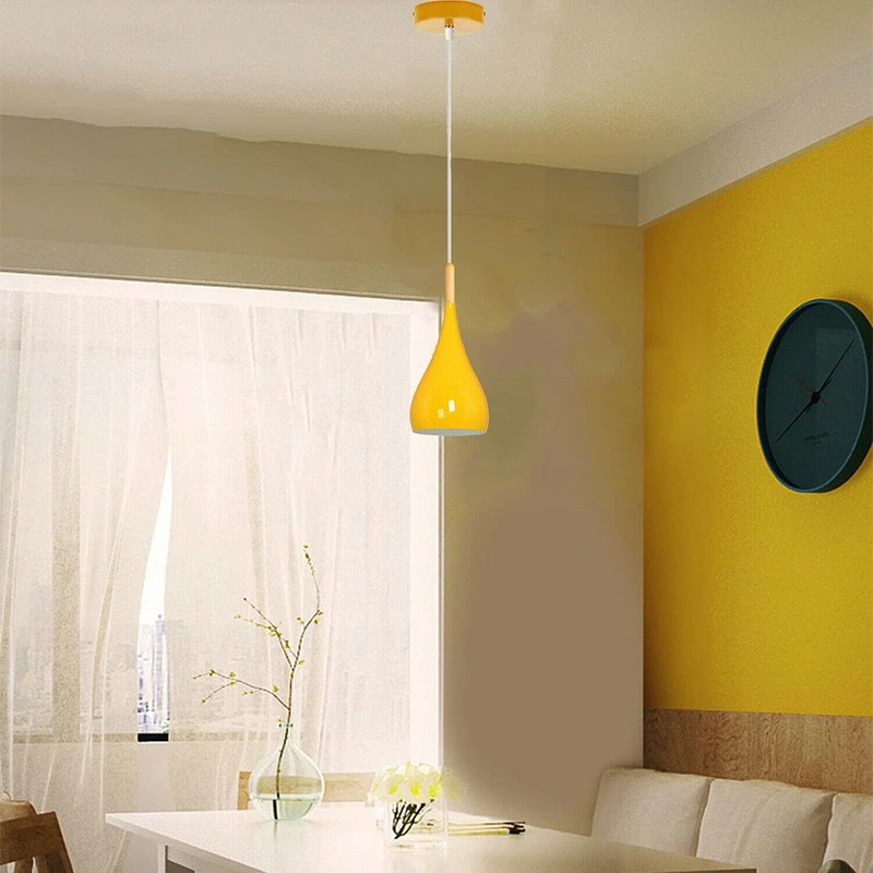 Modern Teardrop Shaped Yellow Pendant Light Shade Industrial Hanging Ceiling