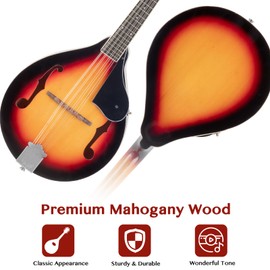 Ktaxon A-Style Mandolin Instrument Kit, 8 Strings Acoustic Mahogany Wood Mandolins Musical with Tuner, Thickened Gig Bag, Shoulder Strap, Picks for Beginners (Sunburst)