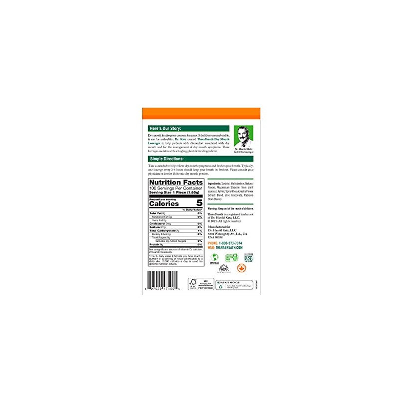 TheraBreath dentist formulated Dry Mouth Lozenges, 100 Count, Pack of