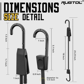 Adjustable Bungee Cords, 18inch Heavy Duty Outdoor Elastic Bungee Straps with Hooks Easy to Adjust, UV Resistance Black Bungee Rope for Securing Tarps, Luggage, Tents, Bikes or Garden Tidying 6Pcs