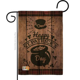 St Patrick St. Patrick's Day Pot of Gold Garden Flag Spring Shamrock Leprechaun Lucky Coin Holiday March Irish Clover Small Decorative Gift Yard House Banner Double-Sided Made In USA 13 X 18.5