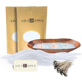 LILY LADUE 2lb/32OZ Pearled Candles Sand and Wicks with Copper Bowl - White Unscented Plant-Based Pearl Sand Wax with 48 Wicks, Gift-Ready DIY Candle Making Kit with Reusable Powder Wax Beads