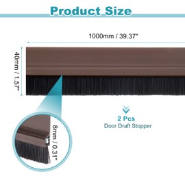 uxcell 2 Pcs Door Draft Stopper Adhesive PVC Door Weather Stripping Door Bottom Seal Strip Under Door Sweep with Brush for Cold Insulation Dust Noise Blocker (39.4" L x 1.6" W, Brown)