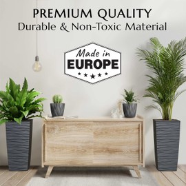 Mueller M-Resin Heavy Duty Tall Planters for Outdoor Plants, Indoor Grande Plant Pots, Boxes, Trees, Flower Pots, 2-Piece Set, 27.5”, Modern Design, Built-in Drainage, Front Porch Decor, Dark Grey