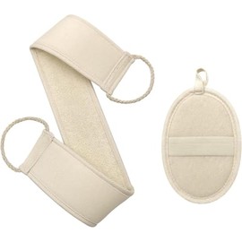 Pinkiou Loofah Back Scrubber, Loofah Bath Strap with Loofah Sponge Pad, Organic Back Scrub, for Men and Women