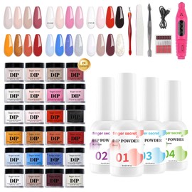 finger secret Dip Powder Kit,24Corlors Powder Dip Nail Kit,4pcs Powder Dip Liquid Set,10g Dipping Powder Starter Kit With Nail Drill,Nail Dip Powder Kit Starter Set for Beginners DIY Nail Art
