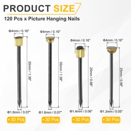 uxcell 120Pcs Picture Hanging Nails, 4 Sizes Iron Decorative Hangers Reusable Hardware Tool for Hanging Pictures Mirrors Baskets, Gold & Black