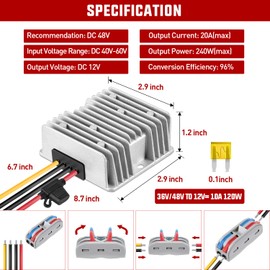 Nilight 48V to 12V Voltage Converter 240W 20A Regulator Step Down to 12VDC Waterproof DC Convert Reducer Power Supply Transformer Module for Golf Cart Scooters Trucks