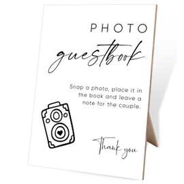 Photo Guest Book Sign, Guest Book Wedding Reception Alternative, 8X11 Elegant Minimalist Style Wooden Sign, Wedding Decor, Bridal Shower Decorations, for Engagement Party and Event Party,Y12