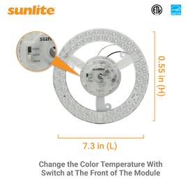 Sunlite 88479 7.3-Inch AC LED Light Engine Module, 15 Watts (100W=), 1350 Lumens, Color Selectable 30K/40K/50K, Dimmable, 50,000 Hours Life Span, 120v, ETL Listed