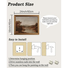 KBKBART Framed Vintage Wall Art for Living Room, Retro Watercolor Autumn Landscape Oil Painting, Rustic Farmhouse Bedroom Decor Canvas Wall Art, Vintage Art Fall Wall Decor (16"x24")