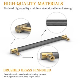 Bar Cabinet Handle Knob Pull Brushed Satin Gold/Brass Finish with Electroplated Dark Gray 9.7" (8.8" Hole Center) for Kitchen Cabinet Hardware/Dresser Drawer Handles 10 Pack