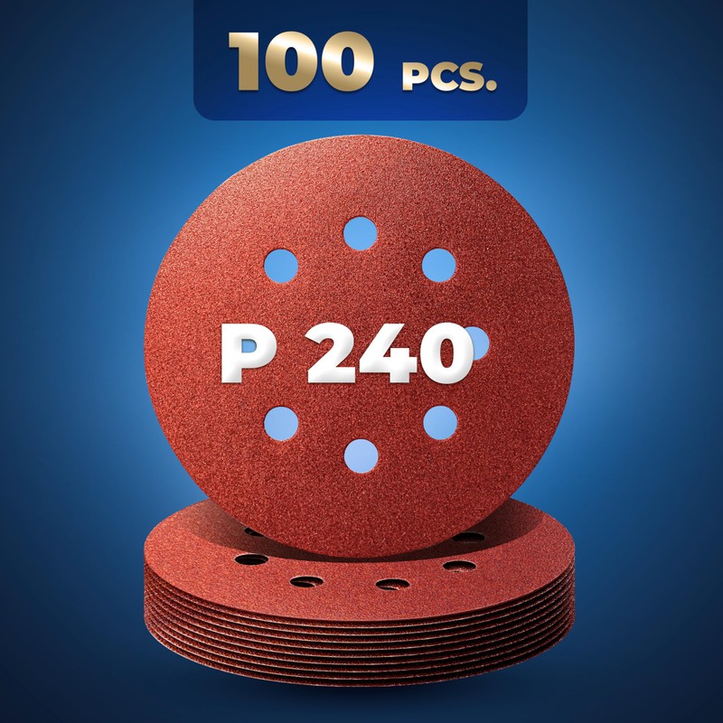 S&R 125 mm Sanding Disc Set, 8-Hole, 100 Pcs. P240