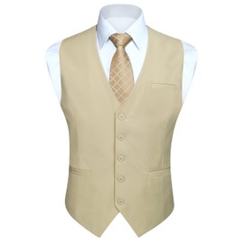HISDERN Men's Formal Wedding Party Vest Cotton Plain Vest, Z1 - Champagne