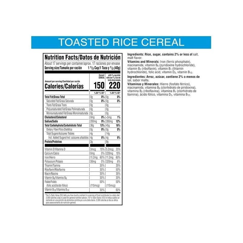 Kellogg's Rice Krispies Cold Breakfast Cereal, 8 Vitamins and Minerals,