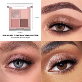 Wugbc 4 Colors Eye Shadow Palette Makeup, Nude Glitter Eyeshadow Palette Neutral Beige Matte Shimmer Pressed Eye Shadow Smooth Powder Lightweight Blendable for Daily Natural Eyeshadow, 01