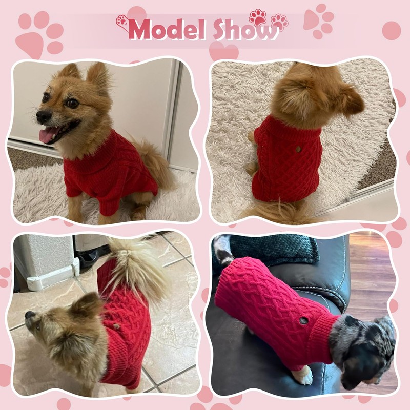 WOYYHO Long Sleeves Dog Sweater with Leash Hole,Classic Turtleneck Knitwear