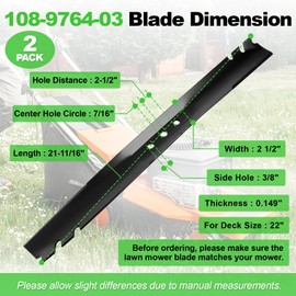 131-4547-03 Mulching Blades Compatibles with 22" to ro Recycler, 108-9764-03 Lawn Mower Blades Compatible with 20016 20017 20332 20071 20330C 20065 22" Lawn Mower, Replaces 104-8697-03P, 2 Pack