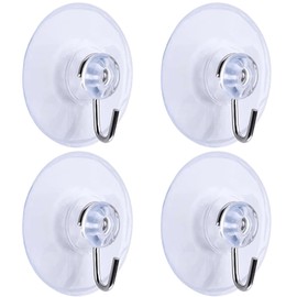 4 Pack Clear Suction Cup Hooks - Strong Adhesive Wall Hangers with Metal Hooks for Bathroom, Kitchen, and Glass Doors - Removable No Trace Sucker Pads for Smooth Tile, Windows, and Mirrors - 4.5cm