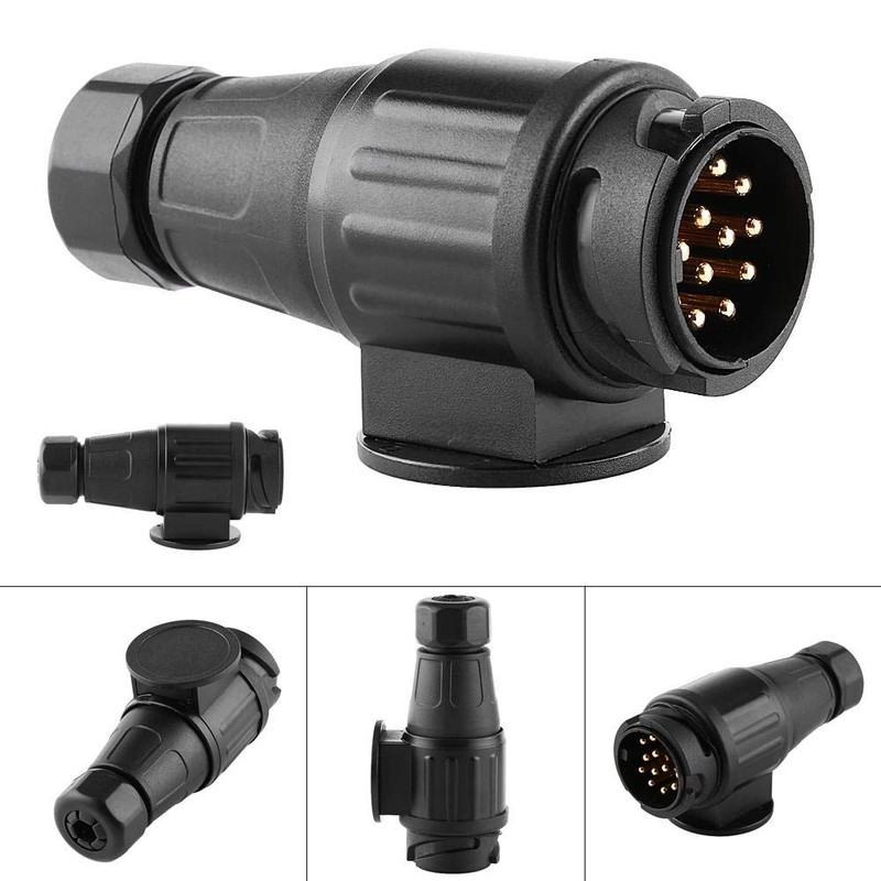 Qiilu 12V 13-Pin Electric Trailer Plug Plastic Trailer Adapter Round