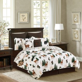 C&F Home Noland Pines 3 Piece King Quilt Set Brown Forest Animals Print Lodge Cabin Outdoors Rustic 100% Cotton Lightweight Machine Washable Reversible Bedspread Coverlet King 3 Piece Set Brown