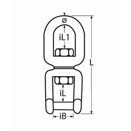 Yacht Steel Swivel Eye Fork with Hexagonal Socket, Stainless Steel A4 AISI316, 10 mm, 118 mm