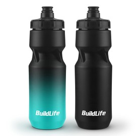 BuildLife 2 Pack Sports Water Bottle, 710ML Squeeze Water Bottle, Biking Water Bottles, BPA Free & Leakproof Cycling Bottles for Workout, Hiking, Outdoor Sports Dishwasher Safe (BlackBlue+Black)