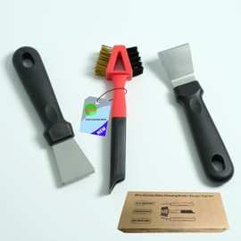 ZCircle 3Pcs Kitchen Stove Cleaning Brush,Brass Brush Head for Rust,Dirt & Paint,Nylon Brush Head for Range Hood Grease Grime,Scraper Tool Set,Heavy Duty Scraper for Gas Burners Cooktop,Pot & Pan