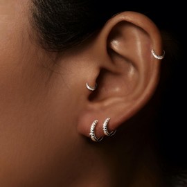 Gokeey Tragus Earrings for Women, Hypoallergenic S925 Sterling Silver Hoop Earrings for Women Trendy, Cute Tiny Silver Huggie Cartilage Earrings Sets for Multiple Piercing jewelry Gifts 6mm/8mm/10mm/12mm