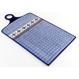 Polish Pottery Extra Large Cutting Board in Mosaic Flower Pattern from Zaklady Ceramiczne Boleslawiec Dimensions: Length: 16", Width: 10"