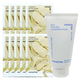 (10 sheets) Innisfree Active Mask Vita C (Transparent Whitening) + Visa Trouble Cleansing Foam / (10매)이니스프리 액티브 마스크 비타C (투명미백)+비자 트러블 클렌징 폼