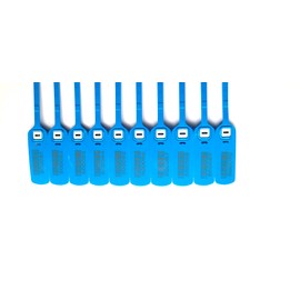 Security Plastic Seal SE - Pull Tight, Blue Color, 200 pcs. 16 in. / 400 mm, Correlative Numbering & Barcode, Adjustable, Tamper Tags, Metal