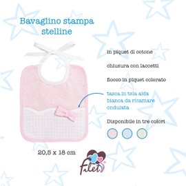 Filet - Soft bib made entirely of soft cotton with an Aida insert for embroidery, ideal for babies and toddlers, 100% made in Italy, Pink / White