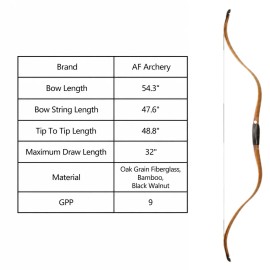 AF Archery Oak Tatar Bow 54 Inch Horsebow 20-50lbs Traditional Recurve Bow Perfect for Hunting and ArcheryColor: Wooden 25lbs