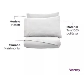 Vianney Juego Sábanas Matrimonial Simples Viasoft Gris Basic Vianney