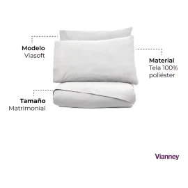 Vianney Juego Sábanas Matrimonial Simples Viasoft Gris Basic Vianney